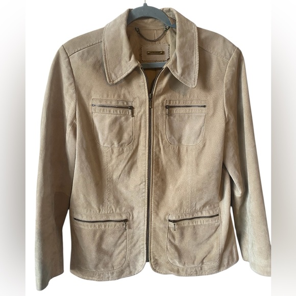 Vintage Suede Zip Front Jacket with Zip Pockets, Buff, Cream, Tan, Fully lined M - Picture 2 of 16
